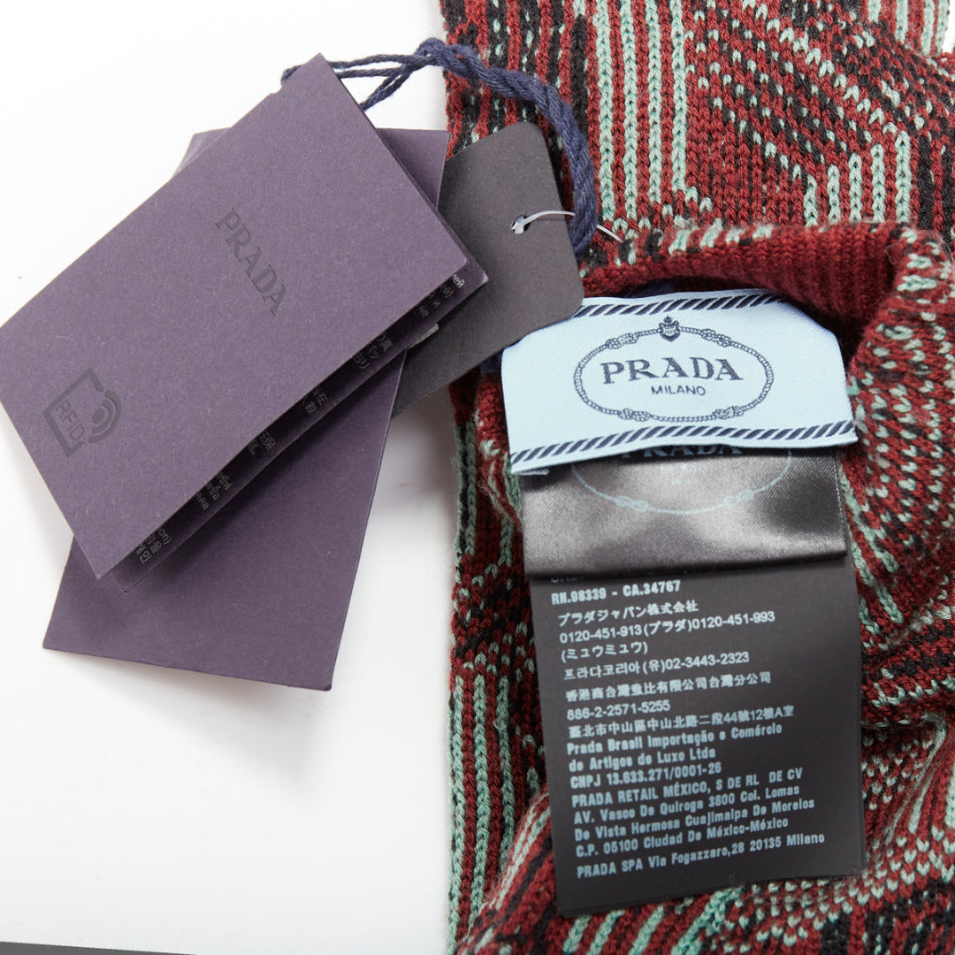 PRADA 2021 Raf Simons Runway green red wool knit triangle pocket long gloves M