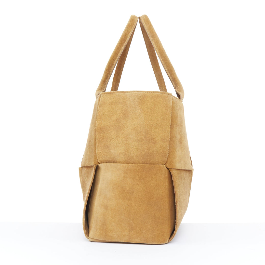 BOTTEGA VENETA Arco Medium camel suede maxi intrecciato top handle hobo tote bag