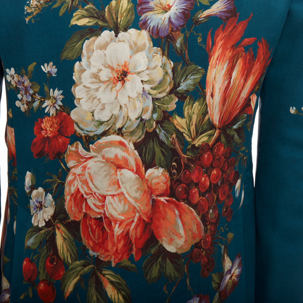 DOLCE GABBANA 2013 teal blue baroque floral print tuxedo jacket IT50 L
