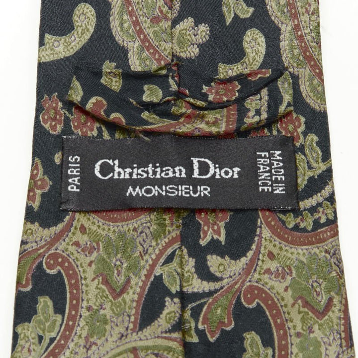 vintage CHRISTIAN DIOR 100% silk red blue oriental paisley print tie