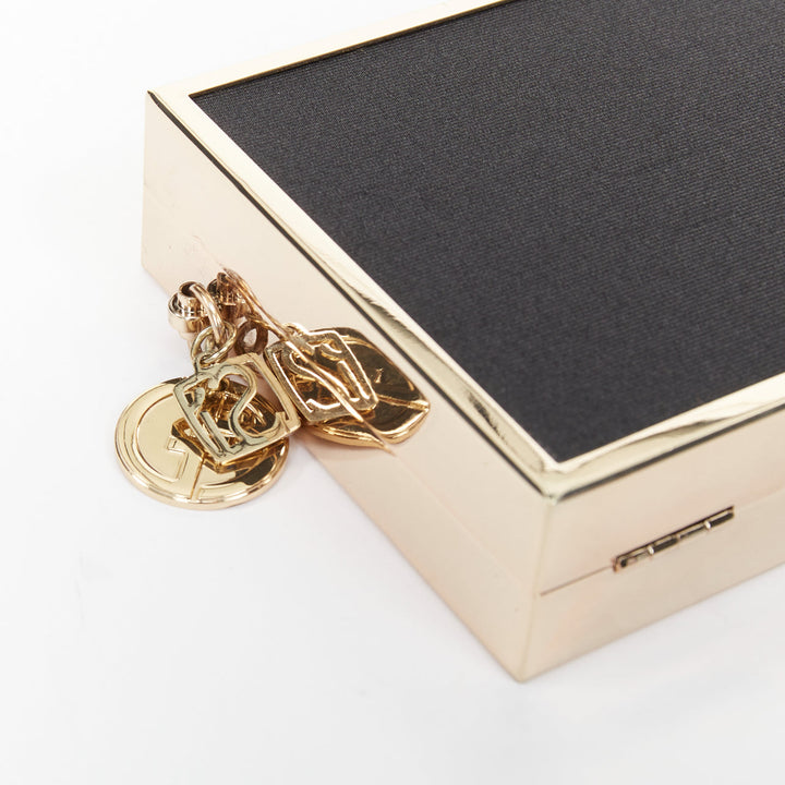 GIORGIO ARMANI 2020 Parfums black canvas gold frame minaudiere box clutch