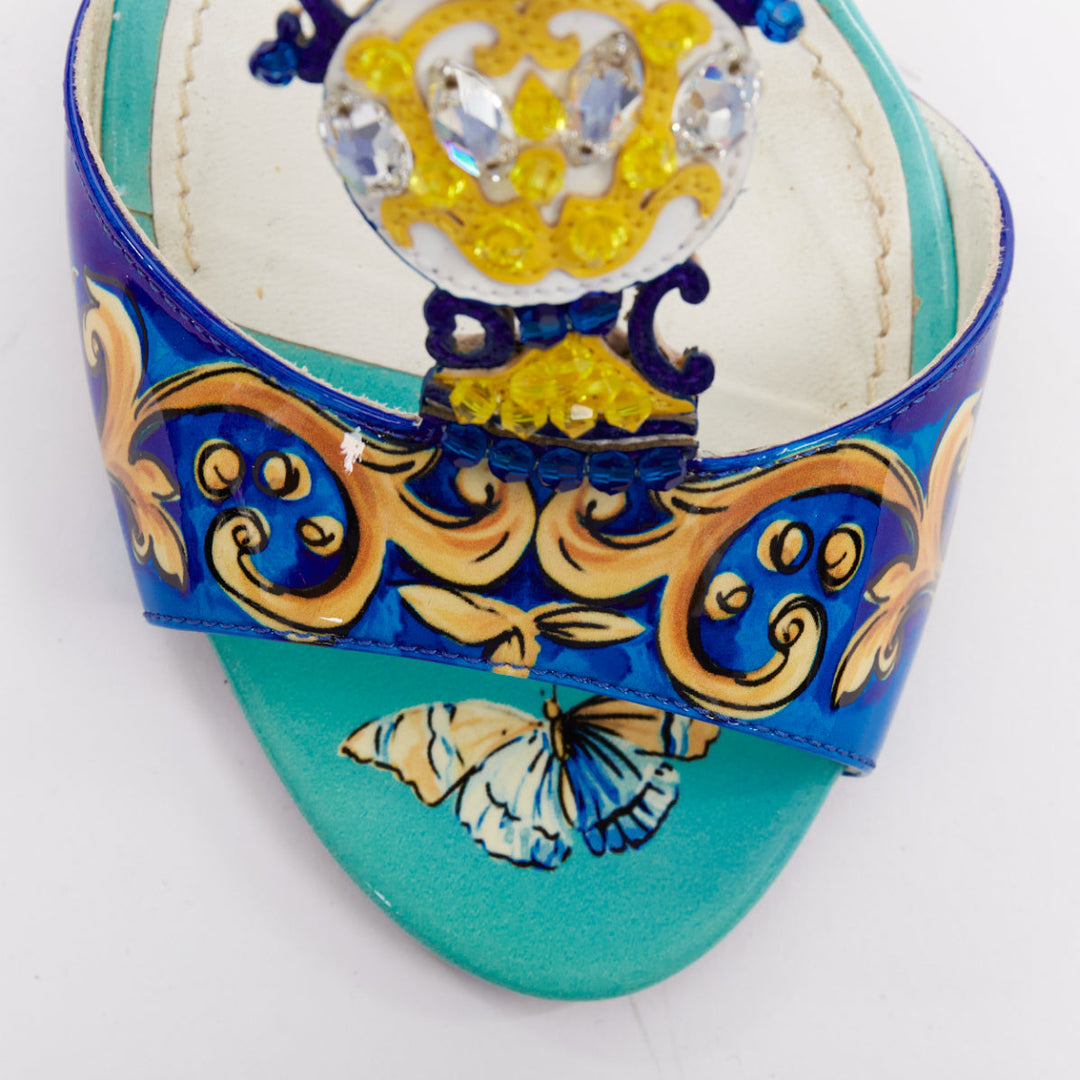 DOLCE GABBANA Majolica print floral embellished  T-strap high heel sandals EU39