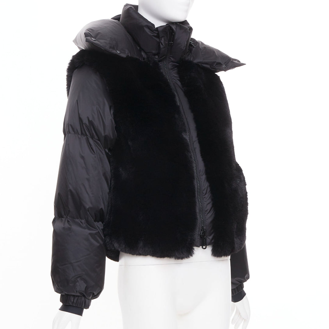GOLDBERGH 2023 La Reine black faux fur panel hooded goose puffer jacket FR32