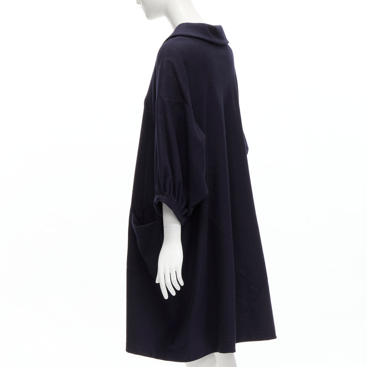 Female mannequin wearing Comme Des Garcons by Rei Kawakubo 2013 Navy Wool Women Casual Dress in Size  S | Available at JHROP