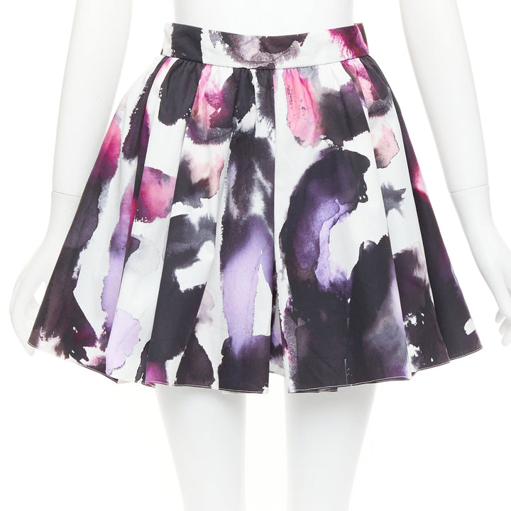 ALEXANDER MCQUEEN 2022 purple watercolor paint print pleated skirt IT38 XS