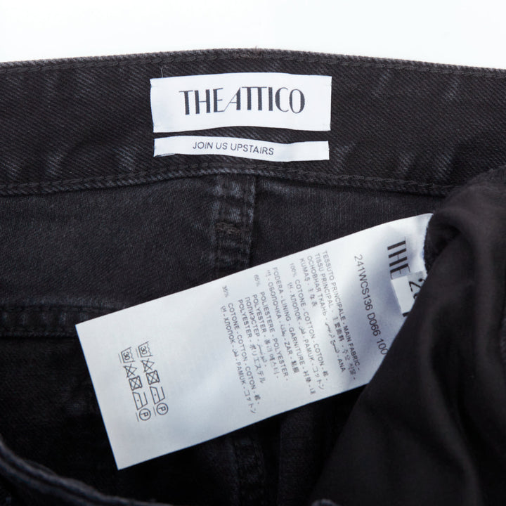 THE ATTICO Fay black washed denim pocketed cargo mini skirt 26"