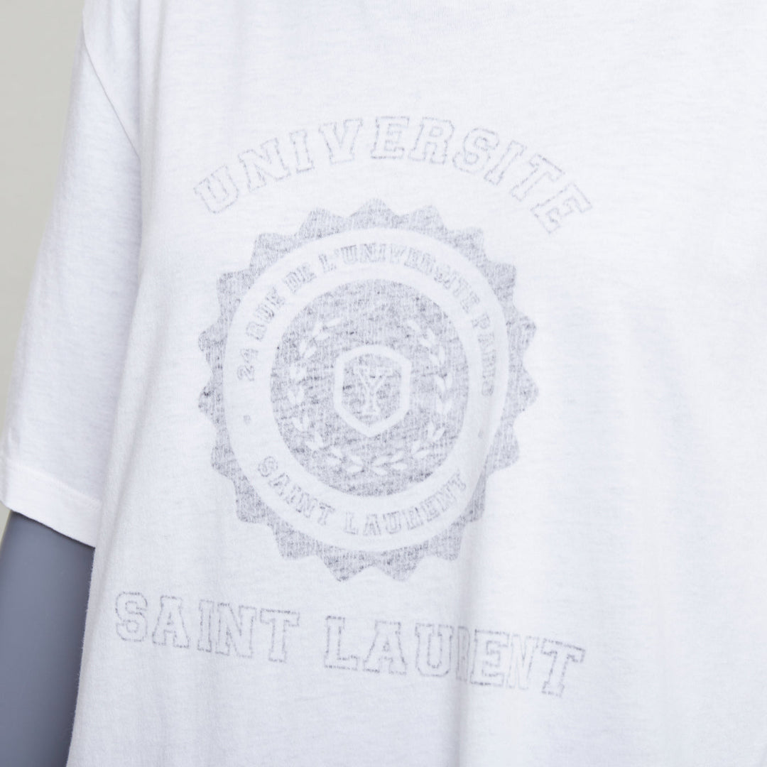 SAINT LAURENT 2016 cream universite print oversized reversed tshirt XL