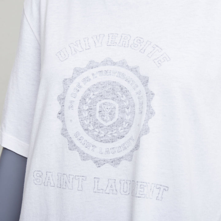 SAINT LAURENT 2016 cream universite print oversized reversed tshirt XL