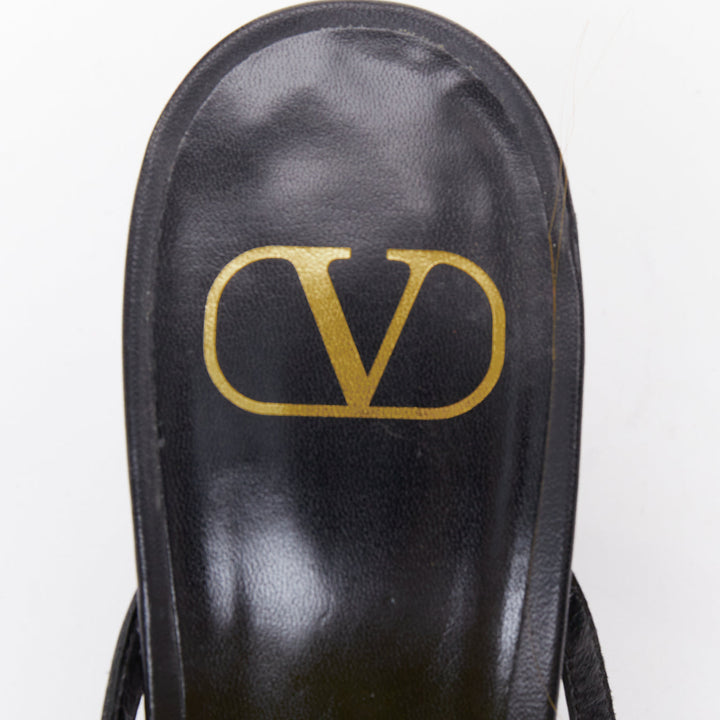 VALENTINO Rockstud black leather gold simple studs strappy sandals EU39