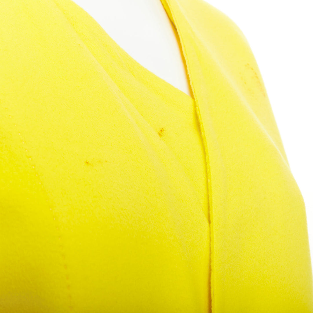 HERMES yellow cashmere asymmetric collar minimalist wrap longline coat FR36 S
