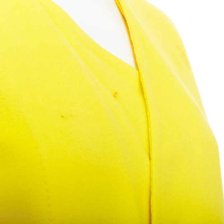 HERMES yellow cashmere asymmetric collar minimalist wrap longline coat FR36 S
