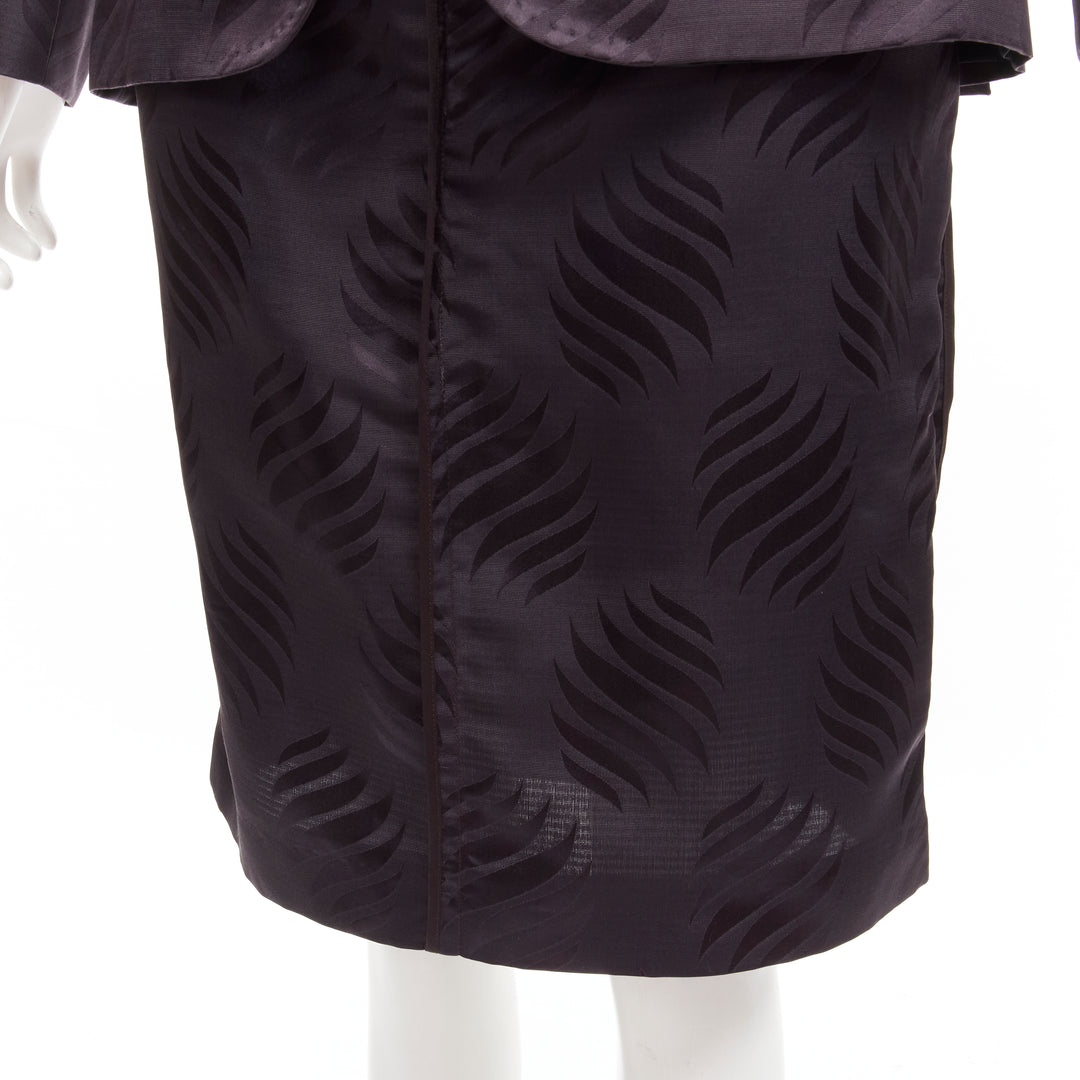 GUCCI Tom Ford Vintage black oriental leaf jacquard blazer skirt suit IT38 XS