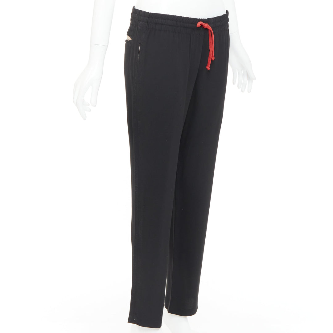 OLD CELINE Phoebe Philo black red drawstring nude facing cropped trousers FR36 S