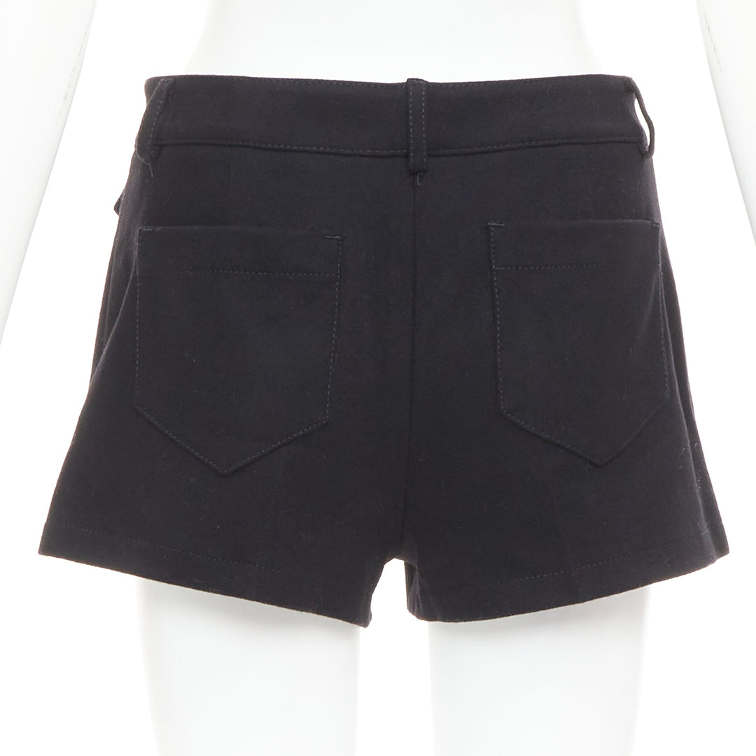RED VALENTINO black wool blend gold logo buttons mini shorts IT38 XS