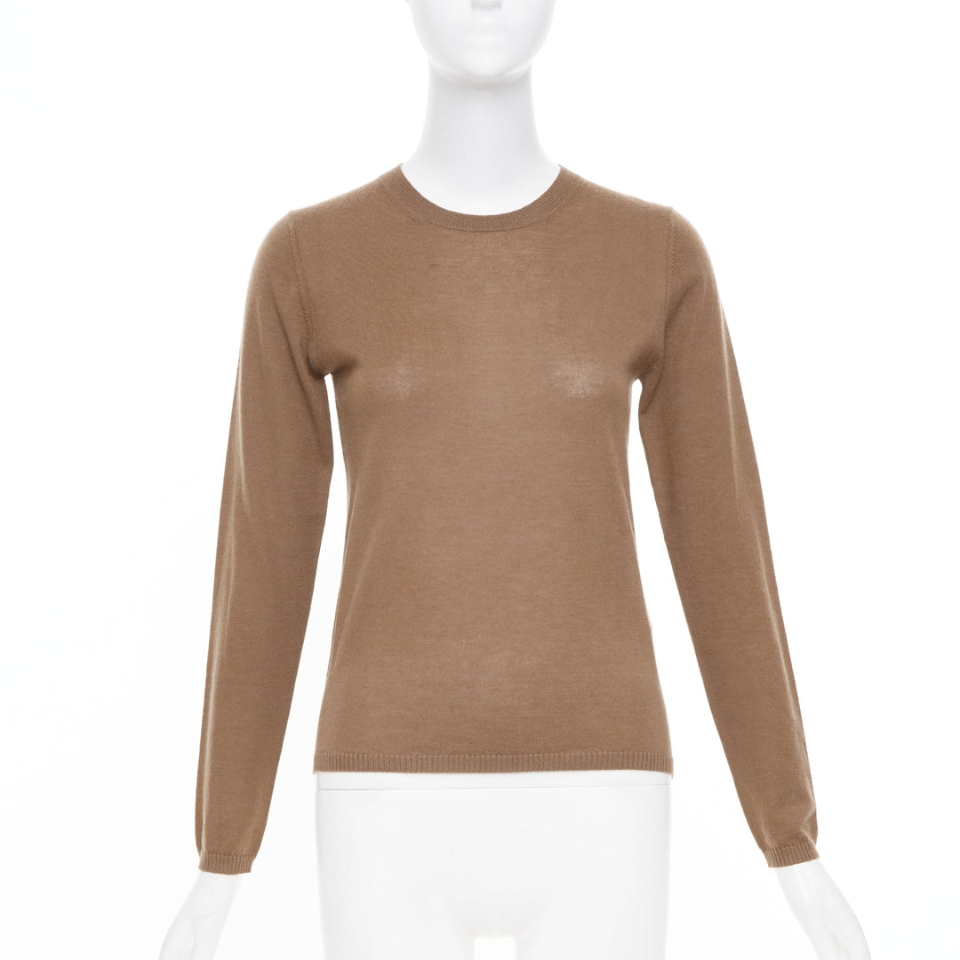 MAX MARA brown lightweight pure cashmere crew neck long sleeve sweater top S