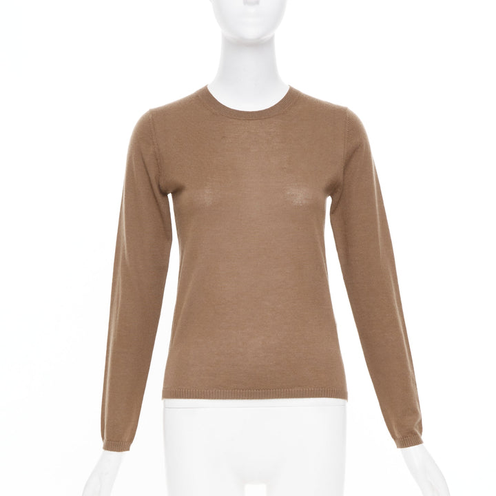 MAX MARA brown lightweight pure cashmere crew neck long sleeve sweater top S