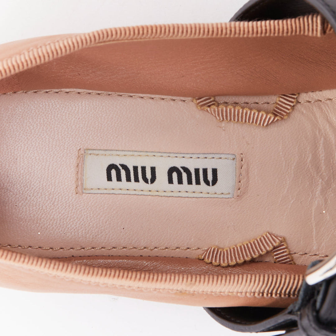 MIU MIU beige leather double black buckle punk strap ballet flats EU37.5