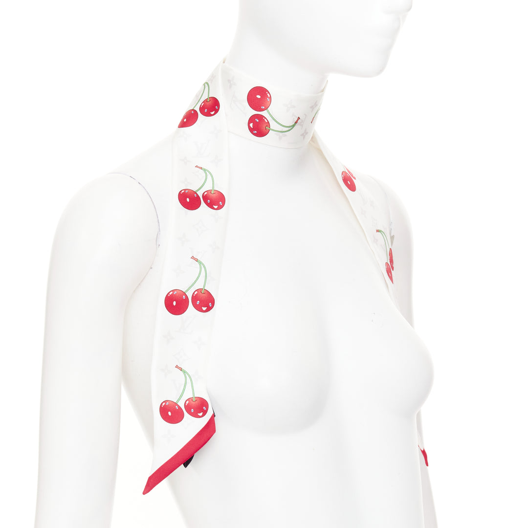LOUIS VUITTON TAKASHI MURAKAMI Limited Edition Cerises white red silk scarf