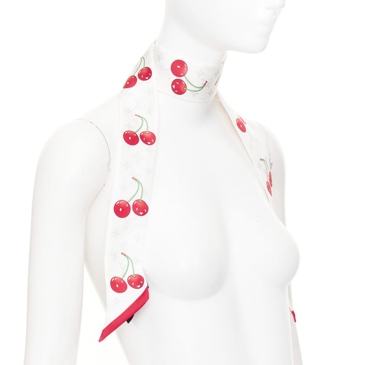 LOUIS VUITTON TAKASHI MURAKAMI Limited Edition Cerises white red silk scarf