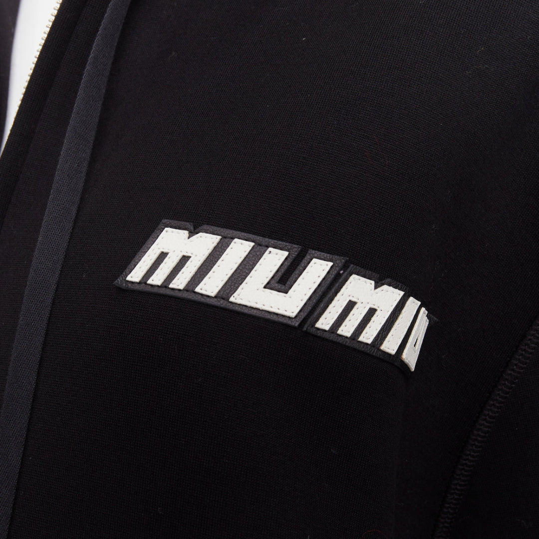 MIU MIU 2021 black yellow checkerboard woven leather sleeves Race Car hoodie S