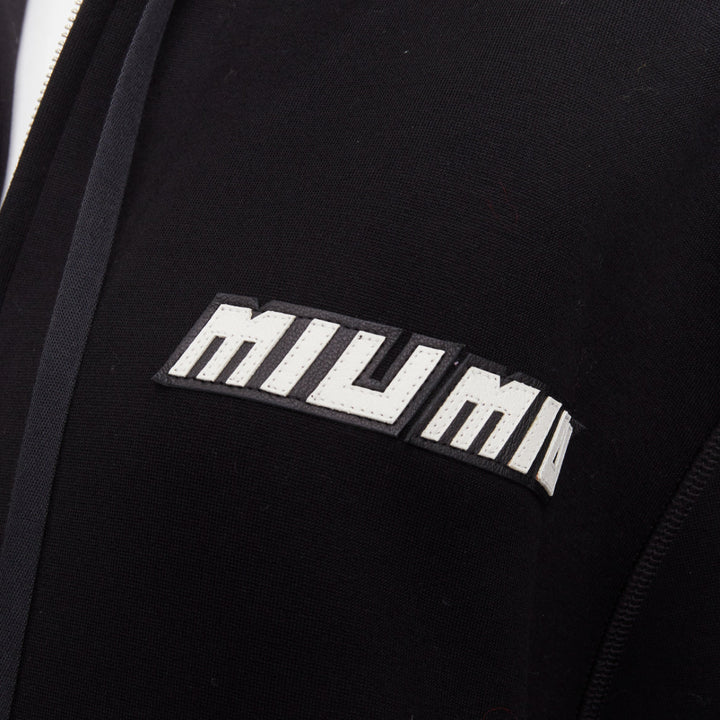 MIU MIU 2021 black yellow checkerboard woven leather sleeves Race Car hoodie S