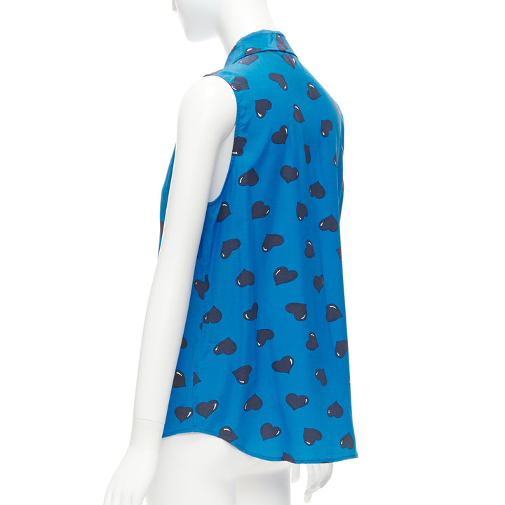 EQUIPMENT 100% silk  electric blue black heart printed sleeveless blouse M