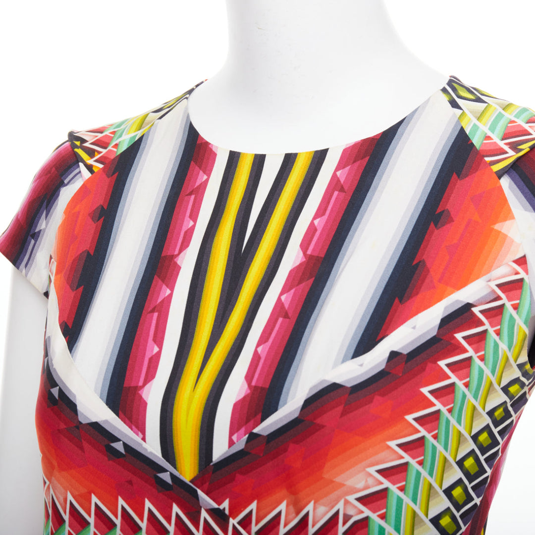 PETER PILOTTO Runway multicolor silk blend geometric digital print dress UK8 S