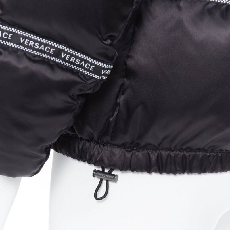 VERSACE Nastro Stampa black logo ribbon goose down padded jacket IT46 S