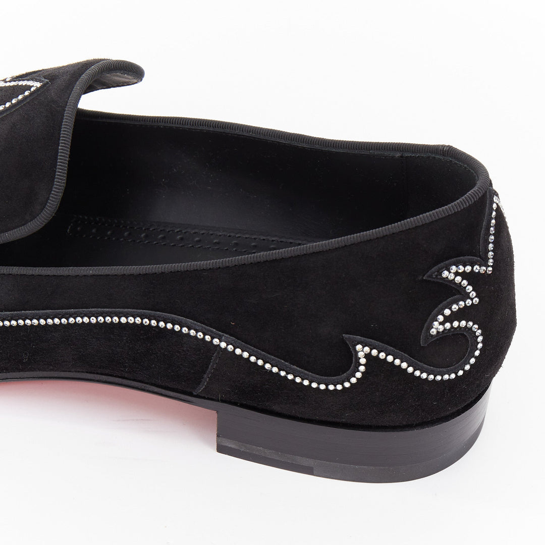 CHRISTIAN LOUBOUTIN Dandysiago Western black crystal strass suede loafer EU43