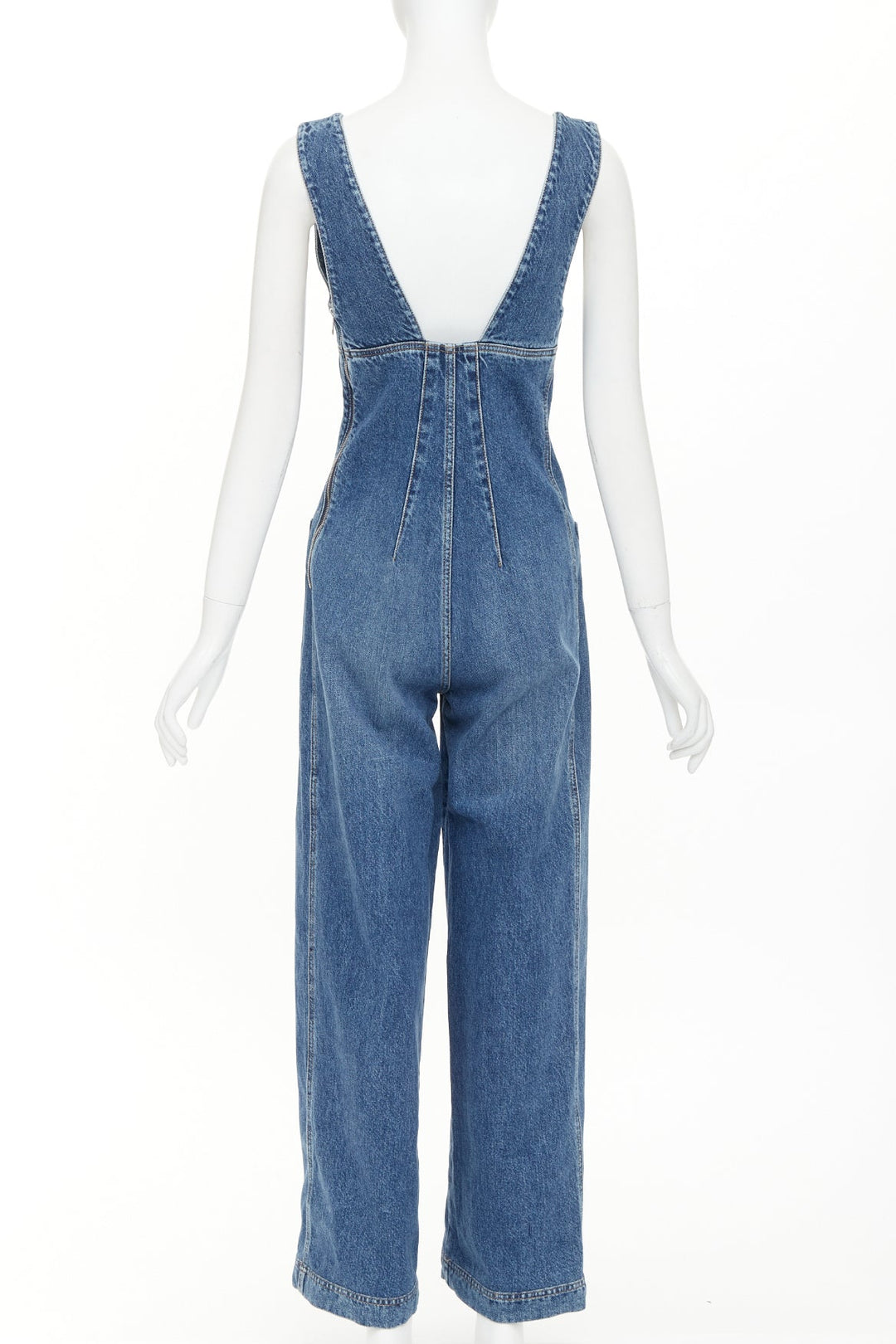 PHILOSOPHY DI LORENZO SERAFINI low cut zip front corset denim wide jumpsuit IT38