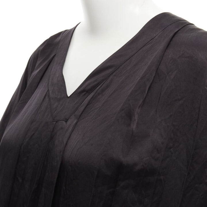 COMME DES GARCONS Vintage 1980s black triacetate V-neck pleated belted dress