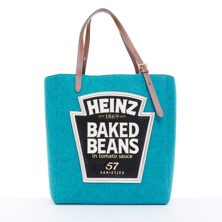 ANYA HINDMARCH Heinz Baked Beans teal recycled felt small open top tote bag