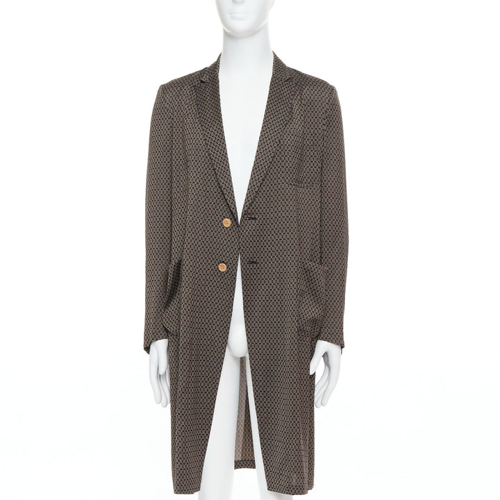 DRIES VAN NOTEN brown ethnic geometric print viscose silk robe coat IT50 L