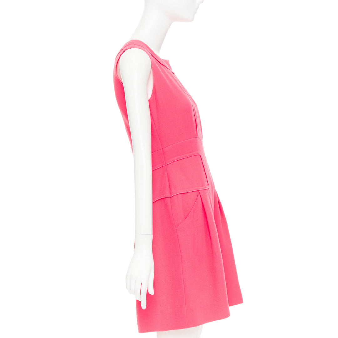 OSCAR DE LA RENTA F10 pink wool panelled round neck pleated A-line dress US2 S