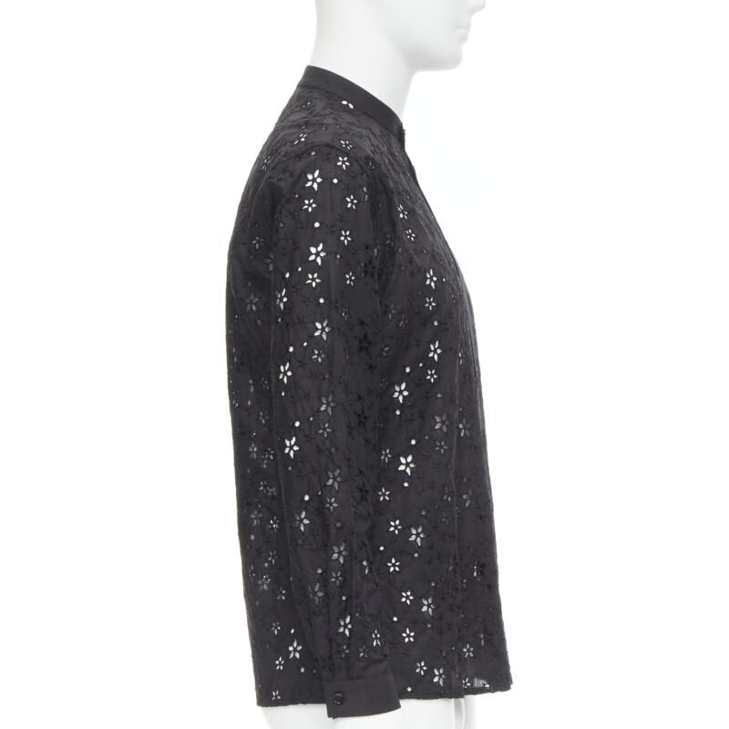 SAINT LAURENT 2018 black star embroidery anglais collarless shirt EU38 S