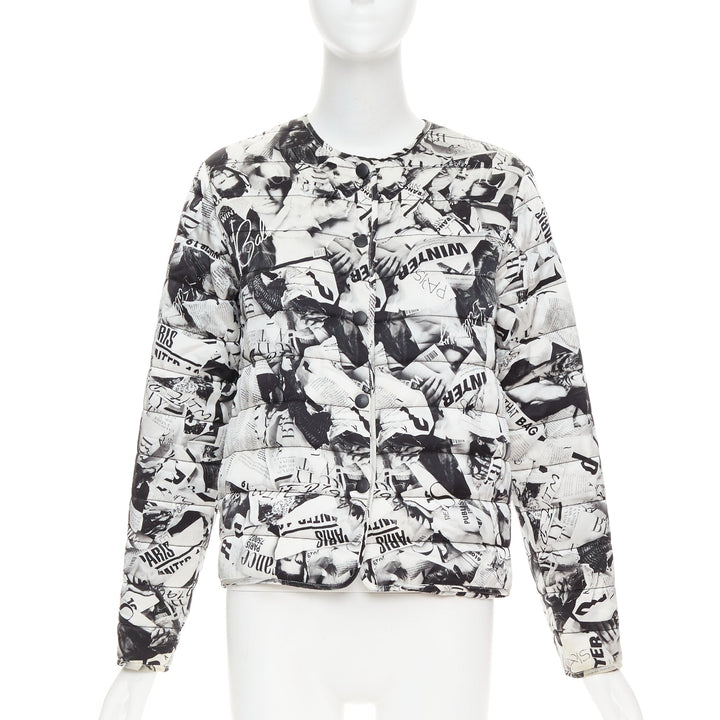 BALENCIAGA Demna 2019 black white magazine tabloid print padded coat FR34 XS