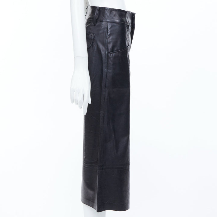FRAME LWLT0105 black lambskin leather mid rise wide leg trouser shorts 25"