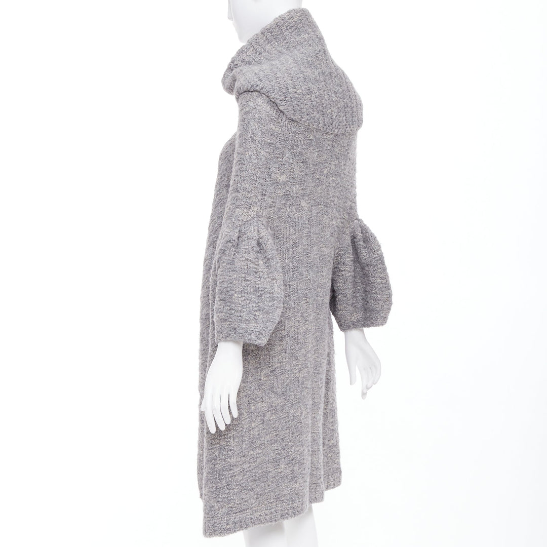 STELLA MCCARTNEY grey alpaca flax blend chunky knit hooded cardigan IT36 XXS