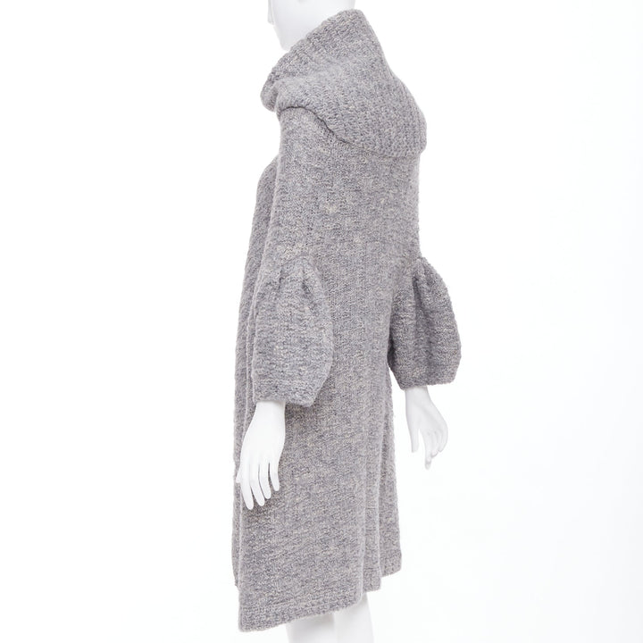 STELLA MCCARTNEY grey alpaca flax blend chunky knit hooded cardigan IT36 XXS