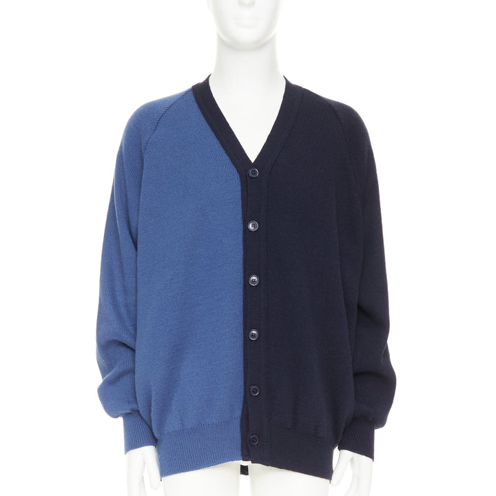 COMME DES GARCONS SHIRT navy blue two-tone button cardigan sweater XL