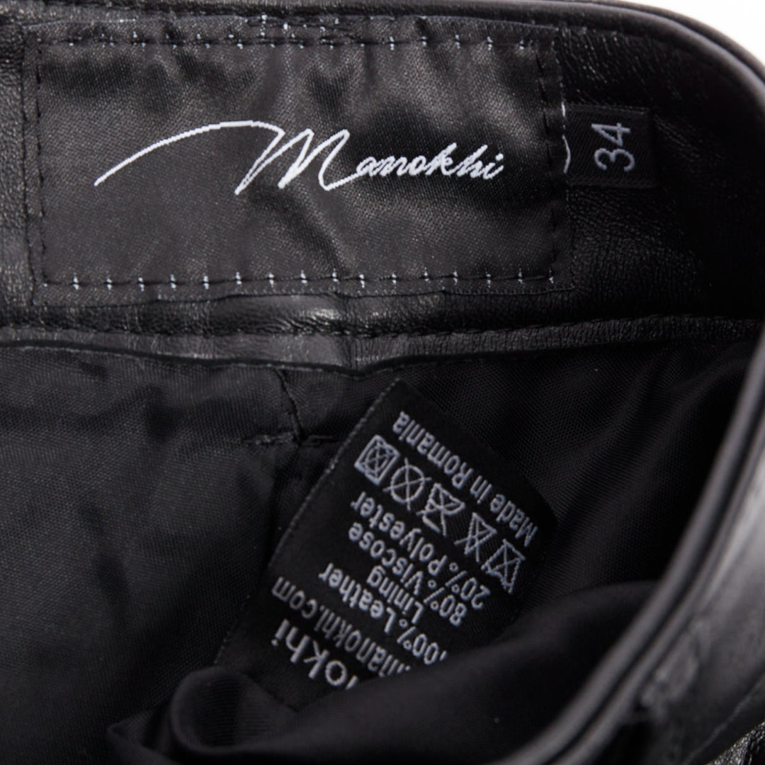 MANOKHI black genuine leather patent patch high waisted shorts FR34 XS