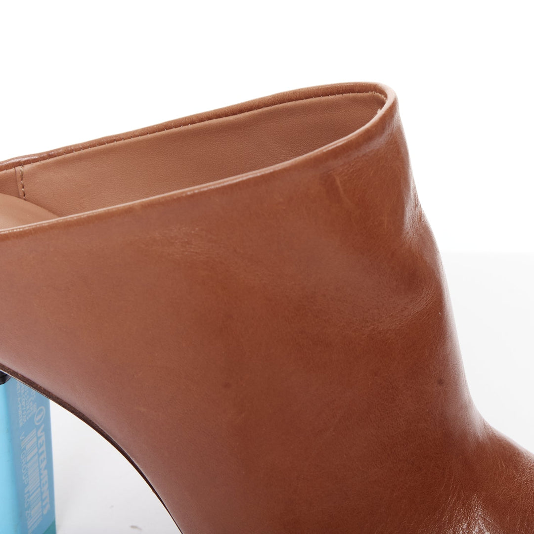 VETEMENTS Highlighter brown leather blue architectural heel mules EU35