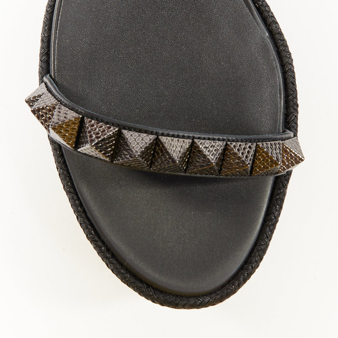 CHRISTIAN LOUBOUTIN Pyraclou 60 black leather spikes platform wedges EU37