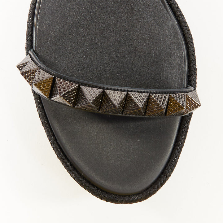 CHRISTIAN LOUBOUTIN Pyraclou 60 black leather spikes platform wedges EU37