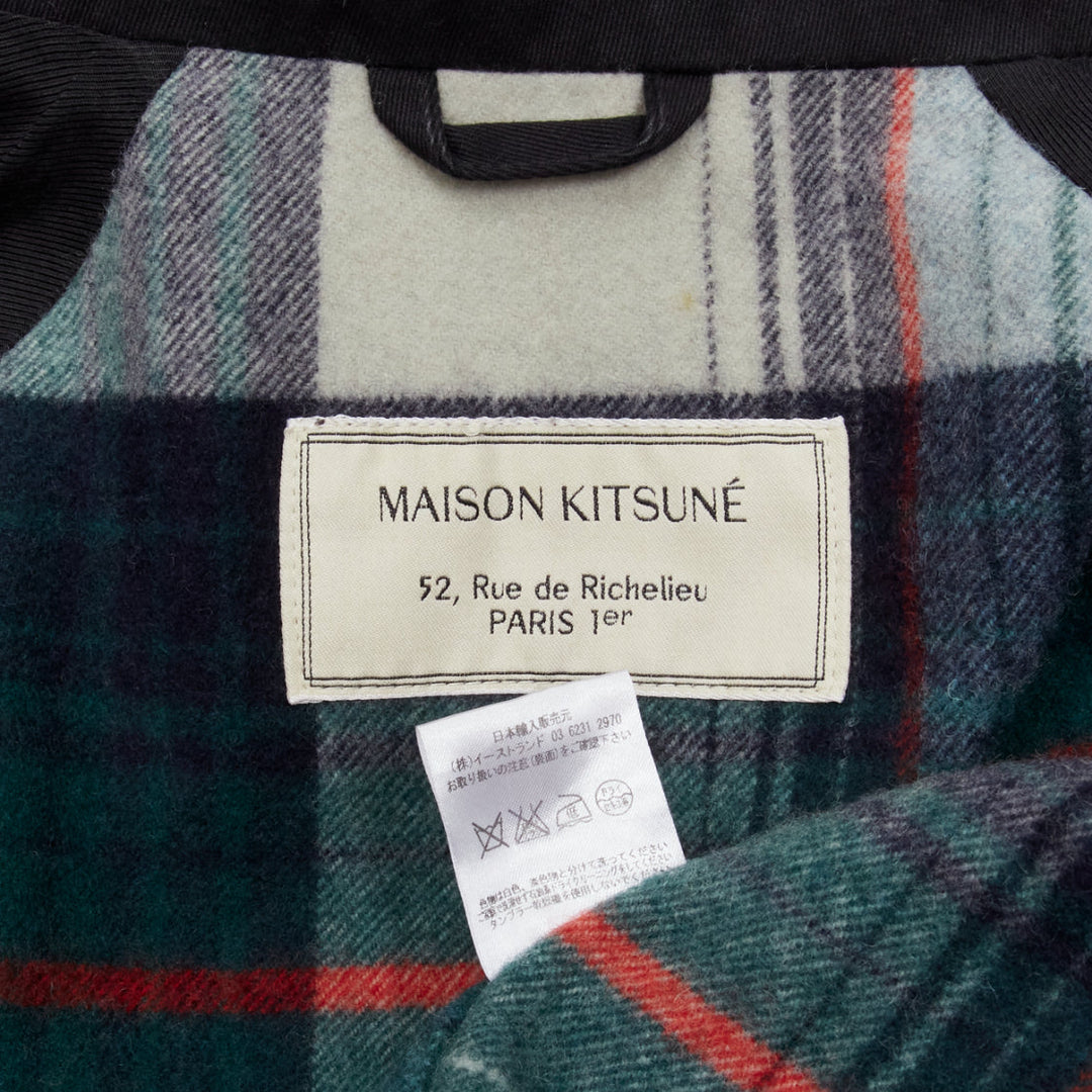 MAISON KITSUNE black wool blend stripes web drawstring 4 pockets parka jacket S