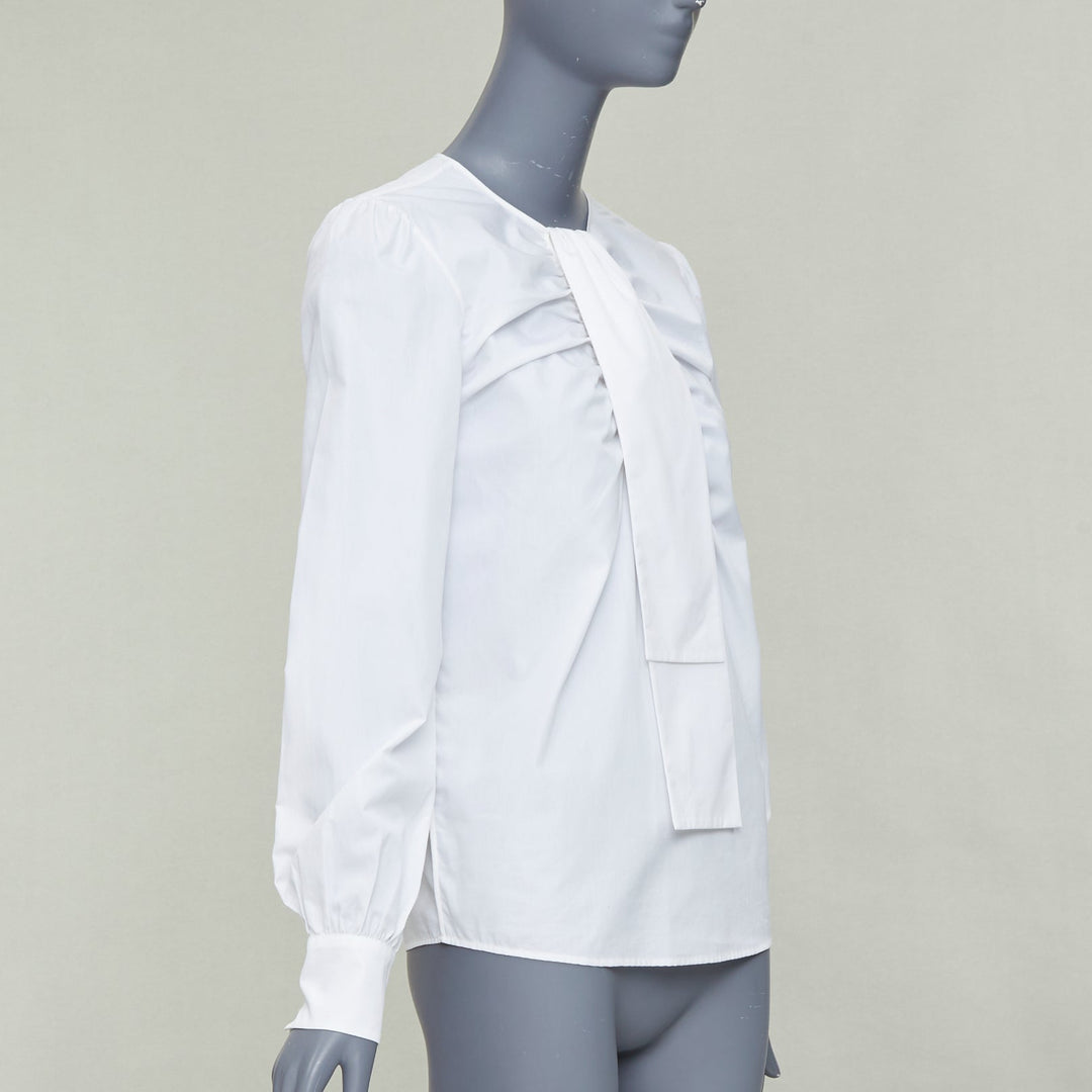 ROCHAS cream bow neck ruched front puff sleeve crew blouse IT38 XS