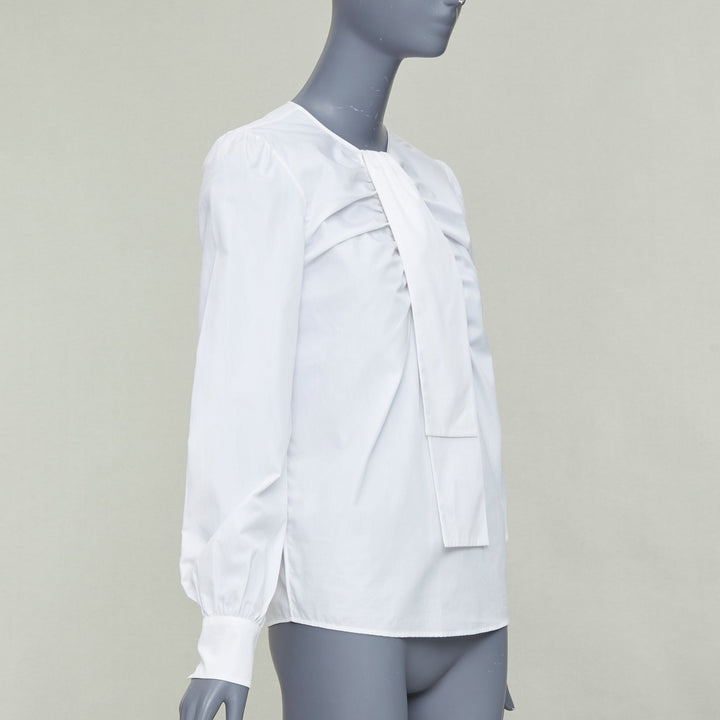 ROCHAS cream bow neck ruched front puff sleeve crew blouse IT38 XS