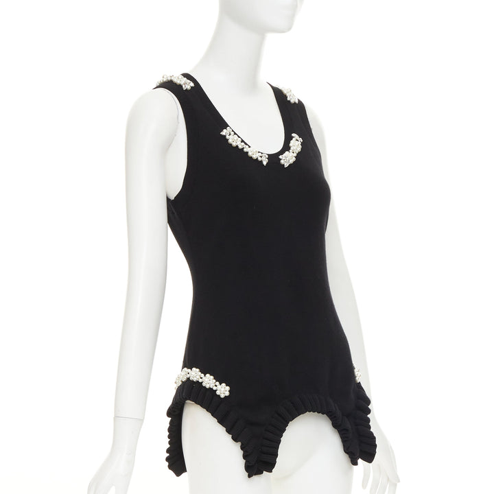 SIMONE ROCHA black knit pearl crystal embellished ruffled sweater vest M