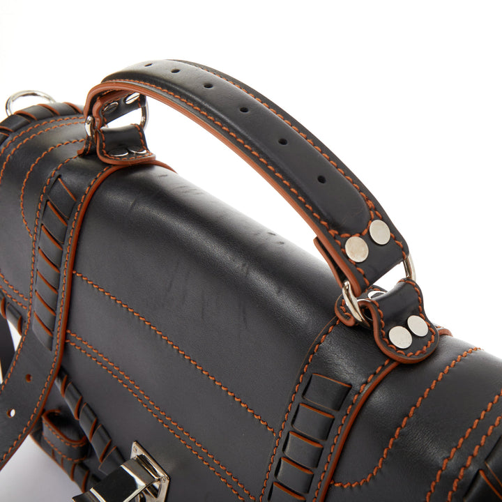 PROENZA SCHOULER PS1 Medium whipstitch black leather orange trim satchel bag OS