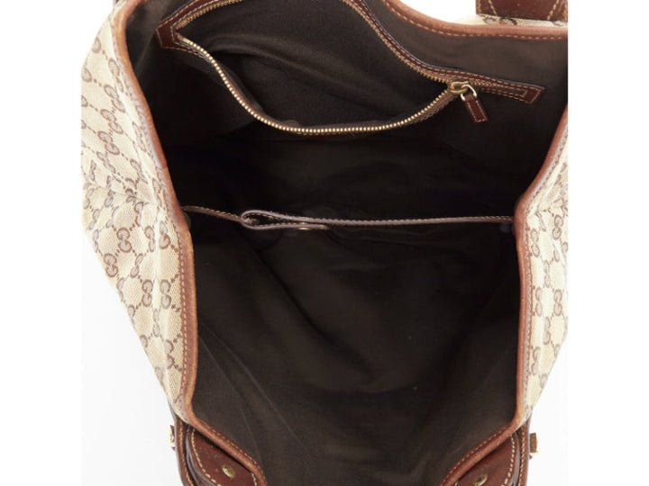 GUCCI Pelham Vintage beige GG monogram canvas brown braided handle boho bag